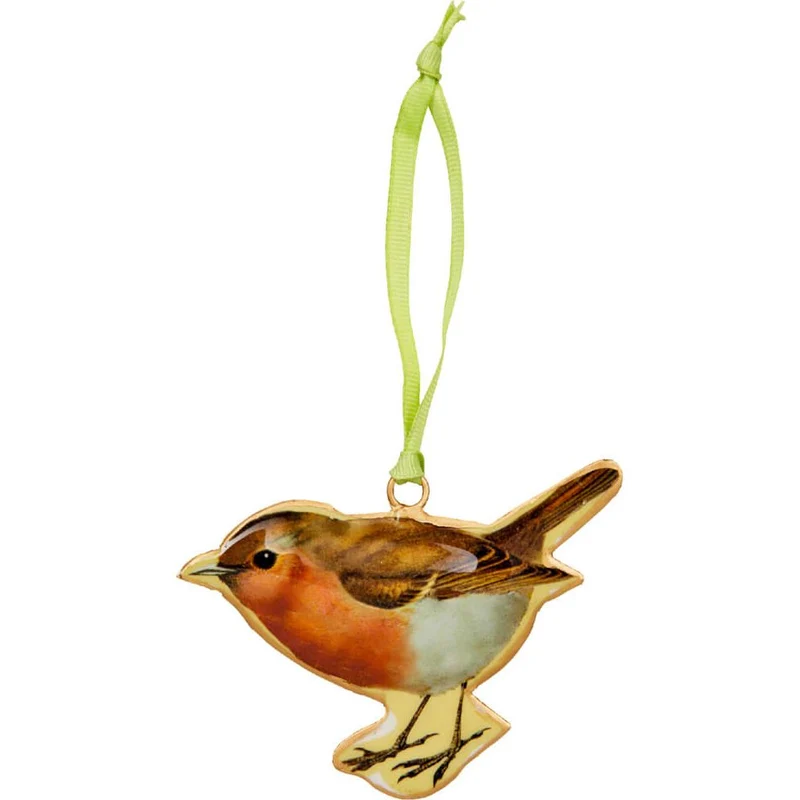 Bird Christmas Bauble | Vintage-Style Metal Tree Ornament with Hanging Ribbon