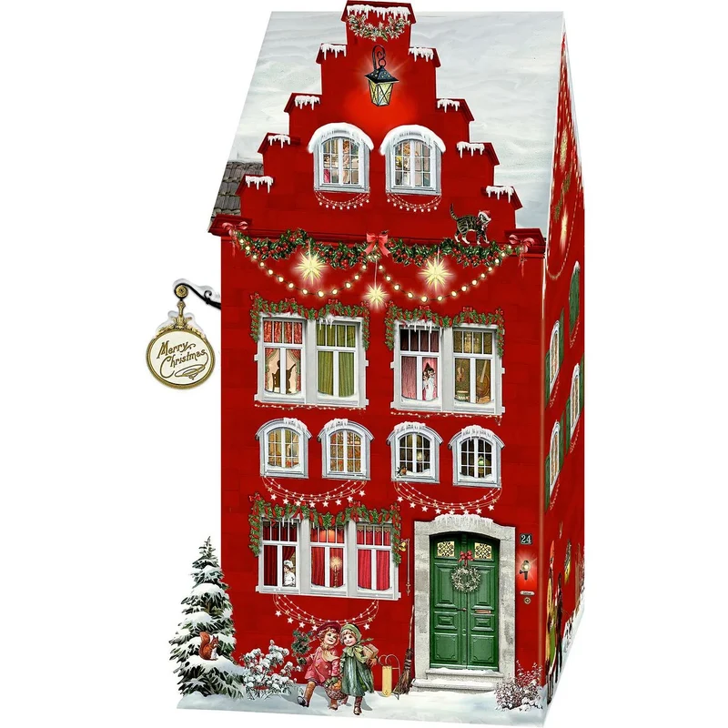 3D LED Christmas House Advent Calendar with Light-Up Windows - 18.5x30cm