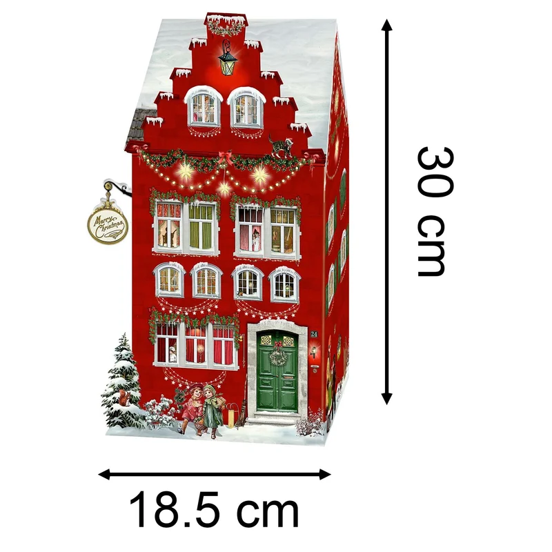 3D LED Christmas House Advent Calendar with Light-Up Windows - 18.5x30cm