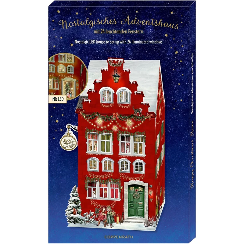 3D LED Christmas House Advent Calendar with Light-Up Windows - 18.5x30cm