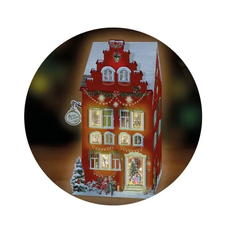 3D LED Christmas House Advent Calendar with Light-Up Windows - 18.5x30cm