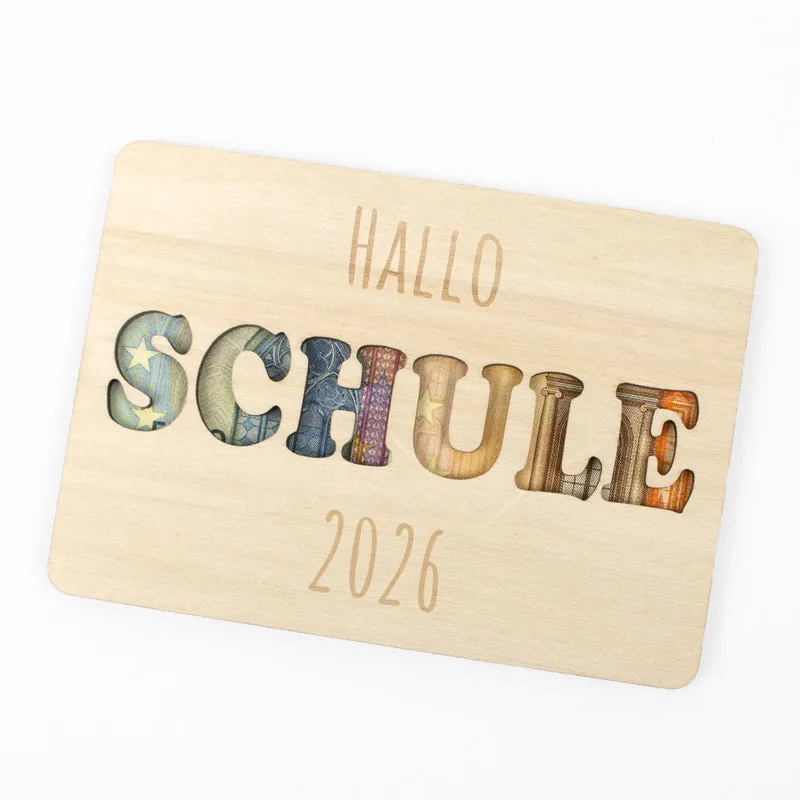 Geschenkkarte Holz Geldgeschenk Schulstart - Hallo Schule