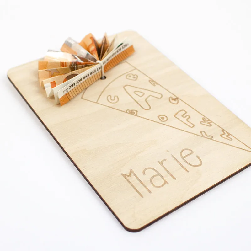 Geschenkkarte Holz Geldgeschenk Schulstart - Schultüte Wunschname