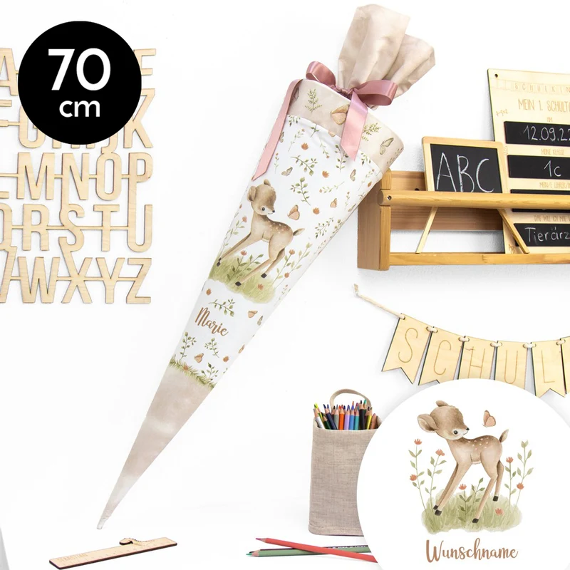 Schultüte aus Baumwolle mit Wunschname - Fabulous Forest - 70 cm