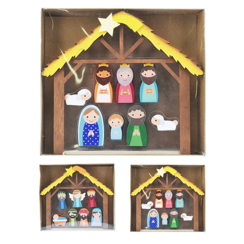 Wooden Nativity Scene with Mini Figures & Stable | Christmas Nativity Set