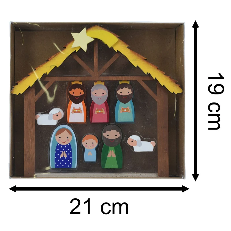 Wooden Nativity Scene with Mini Figures & Stable | Christmas Nativity Set