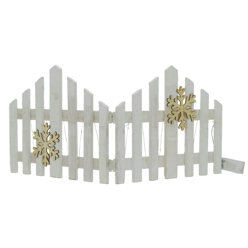 Snowflake LED Light Up Christmas Tree Fence | White Wooden Picket Fence Skirt | Festive Xmas Tree Decoration - 76 x 30cm