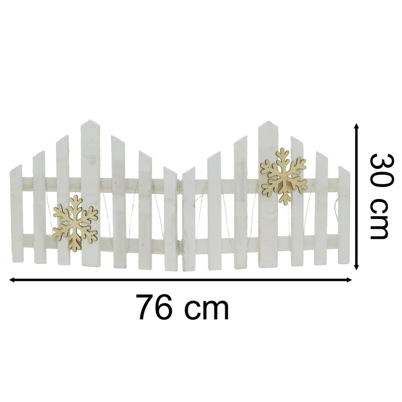 Snowflake LED Light Up Christmas Tree Fence | White Wooden Picket Fence Skirt | Festive Xmas Tree Decoration - 76 x 30cm