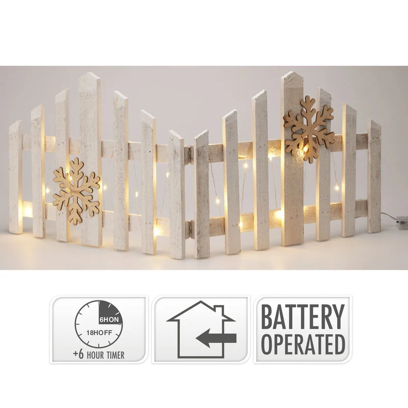Snowflake LED Light Up Christmas Tree Fence | White Wooden Picket Fence Skirt | Festive Xmas Tree Decoration - 76 x 30cm