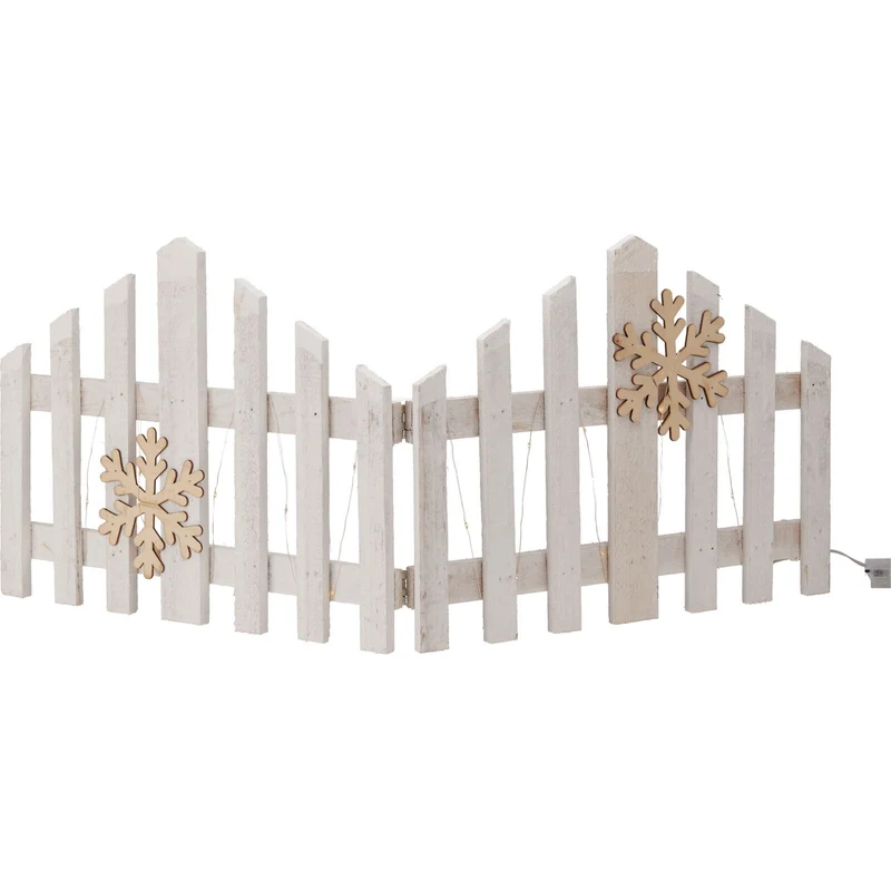 Snowflake LED Light Up Christmas Tree Fence | White Wooden Picket Fence Skirt | Festive Xmas Tree Decoration - 76 x 30cm