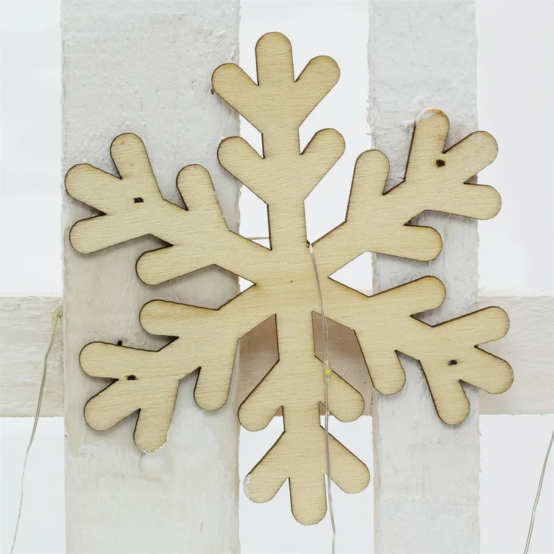 Snowflake LED Light Up Christmas Tree Fence | White Wooden Picket Fence Skirt | Festive Xmas Tree Decoration - 76 x 30cm