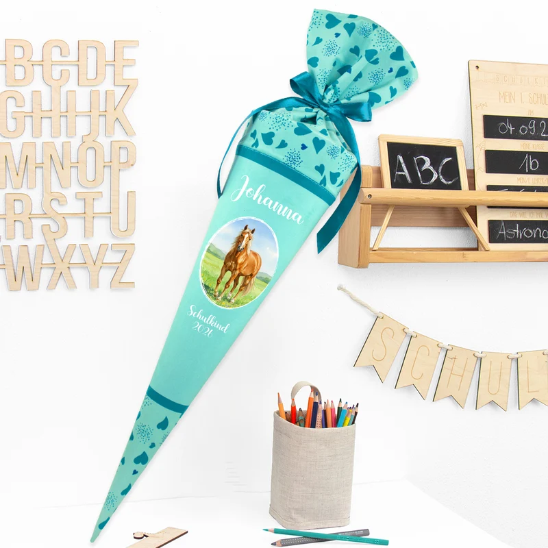 Deine Schultüte aus Stoff mit Wunschname - Mädchen Modell 17 - 70 cm