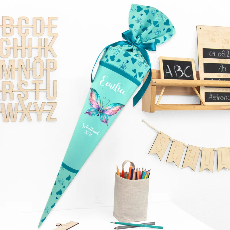 Deine Schultüte aus Stoff mit Wunschname - Mädchen Modell 17 - 70 cm