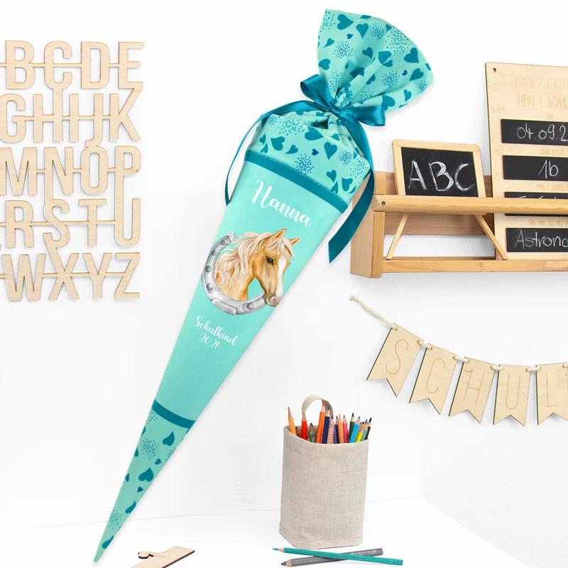 Deine Schultüte aus Stoff mit Wunschname - Mädchen Modell 17 - 70 cm