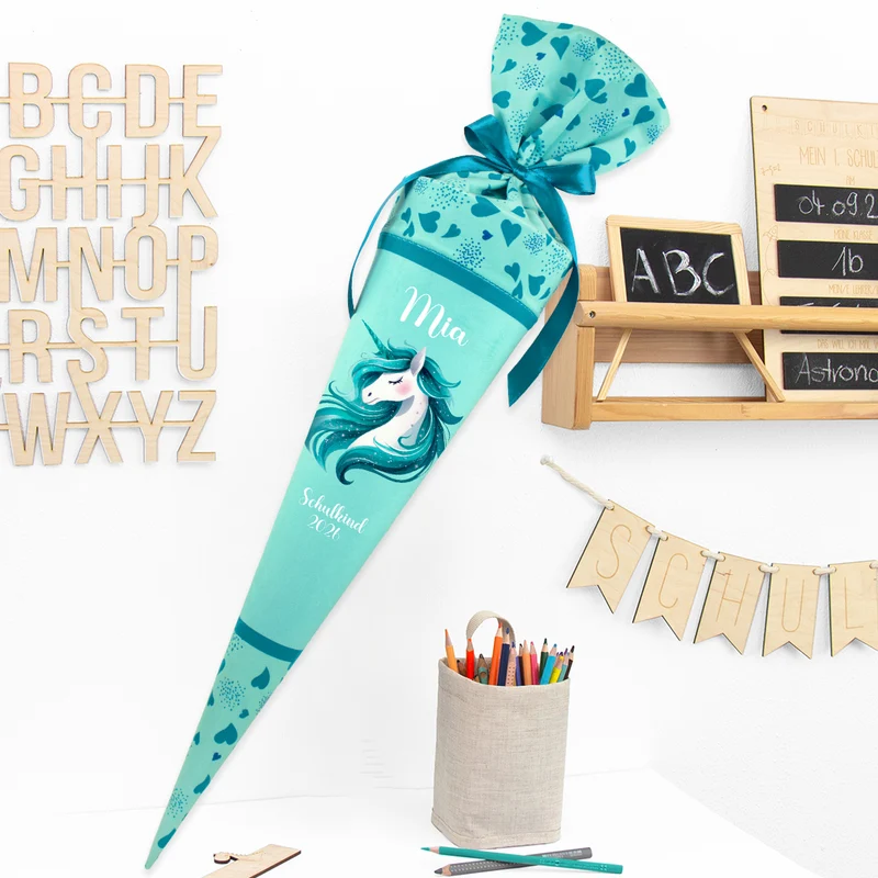 Deine Schultüte aus Stoff mit Wunschname - Mädchen Modell 17 - 70 cm