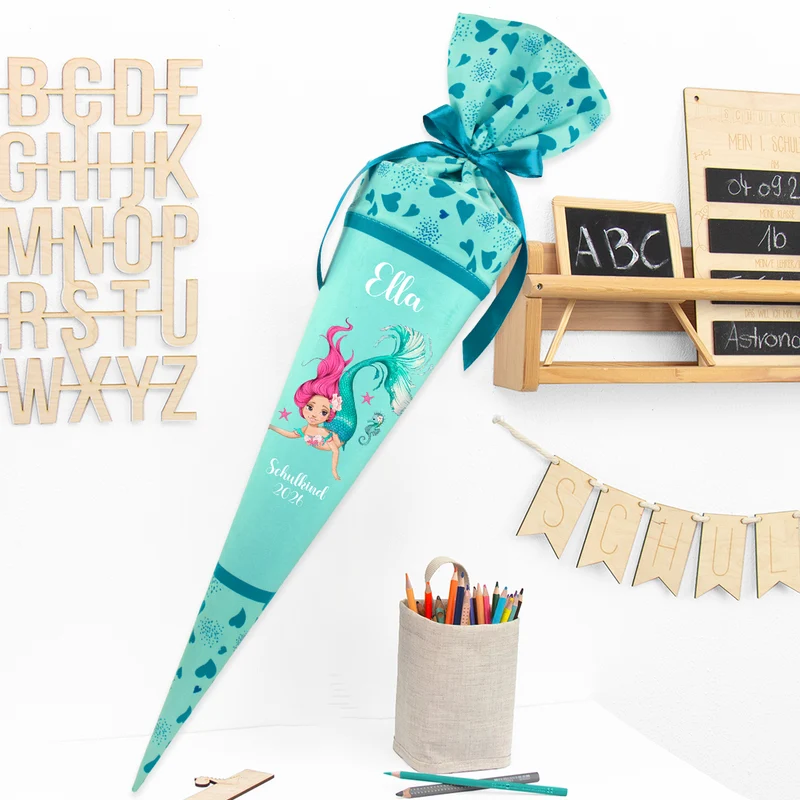 Deine Schultüte aus Stoff mit Wunschname - Mädchen Modell 17 - 70 cm