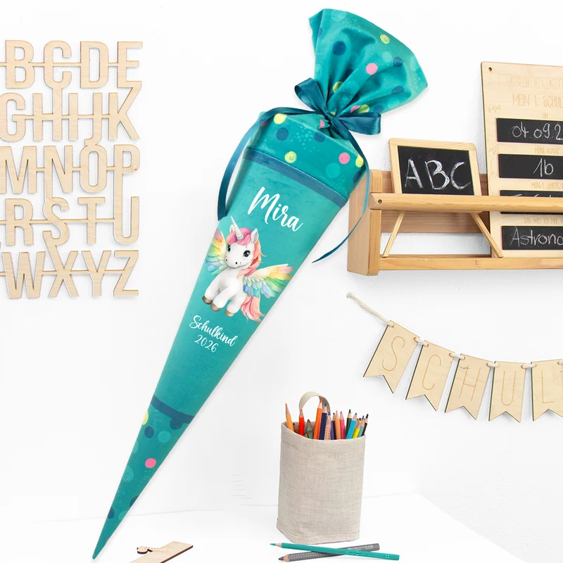 Deine Schultüte aus Stoff mit Wunschname - Mädchen Modell 16 - 85 cm
