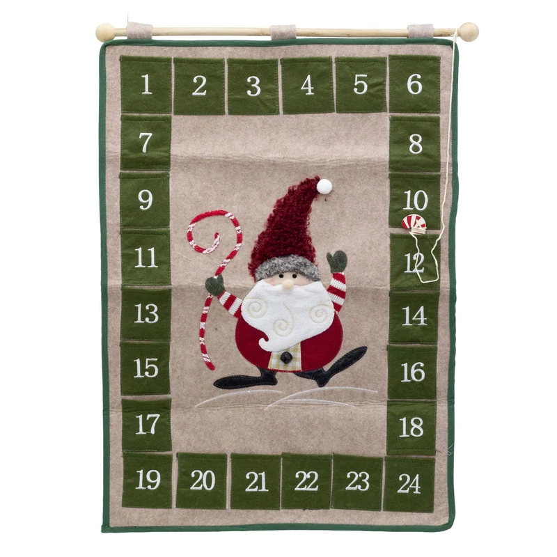 Fabric Santa Christmas Advent Calendar | 24-Pocket Hanging Calendar for Kids