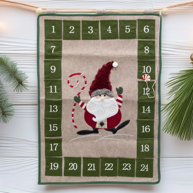 Fabric Santa Christmas Advent Calendar | 24-Pocket Hanging Calendar for Kids