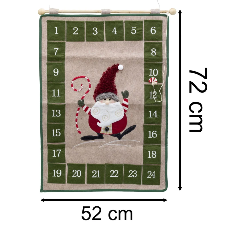 Fabric Santa Christmas Advent Calendar | 24-Pocket Hanging Calendar for Kids