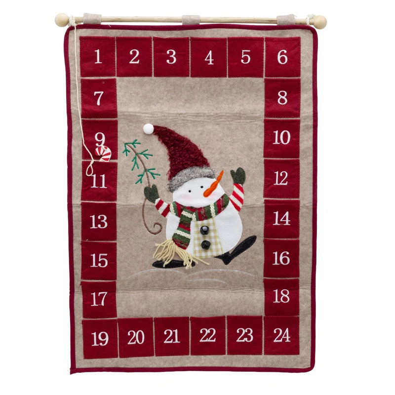 Fabric Snowman Christmas Advent Calendar | 24-Pocket Hanging Calendar for Kids