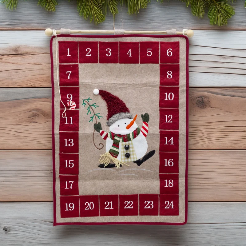 Fabric Snowman Christmas Advent Calendar | 24-Pocket Hanging Calendar for Kids