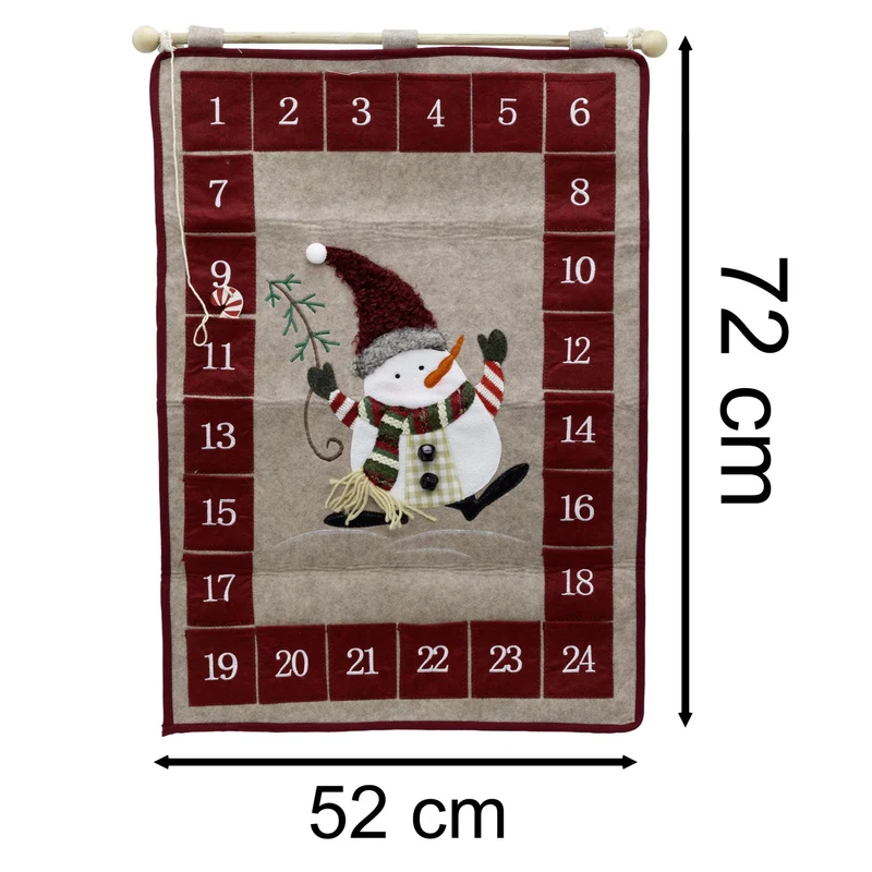 Fabric Snowman Christmas Advent Calendar | 24-Pocket Hanging Calendar for Kids