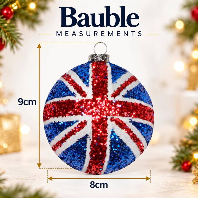 Union Jack Bauble, Gisela Graham Sparkling Union Flag Christmas Decoration 8cm