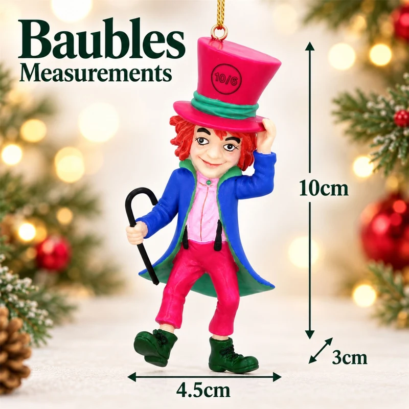 Mad Hatter Christmas Tree Decoration, Alice In Wonderland Ornament 10cm