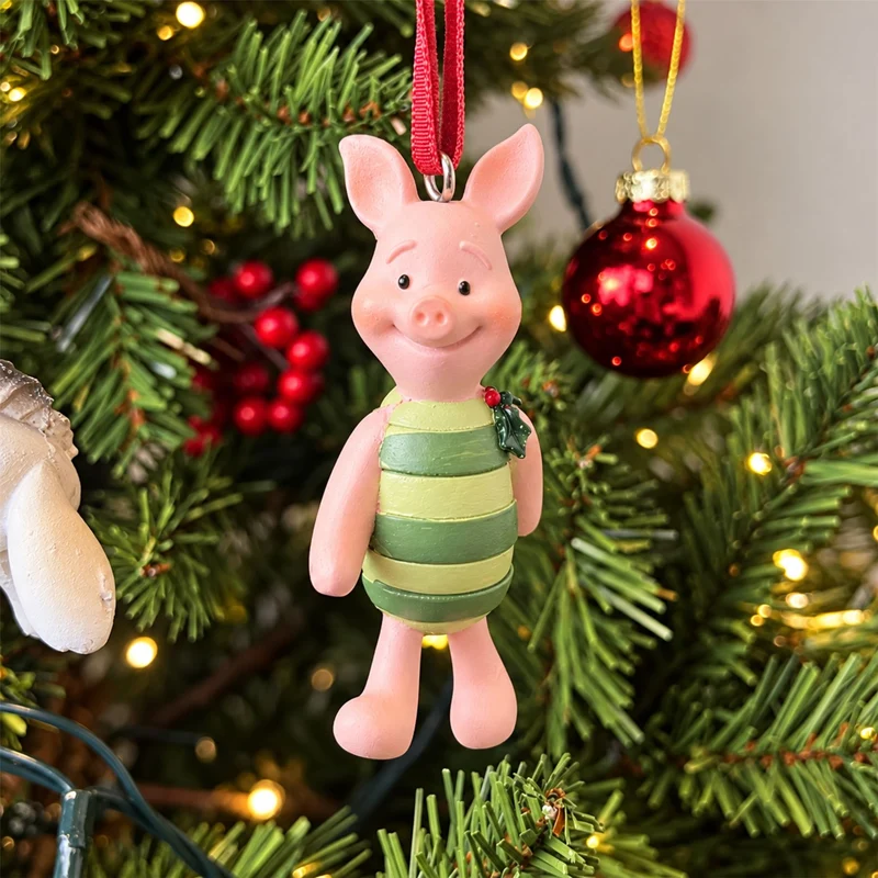 Piglet Christmas Tree Decoration with Holly, Gisela Graham 6.5cm
