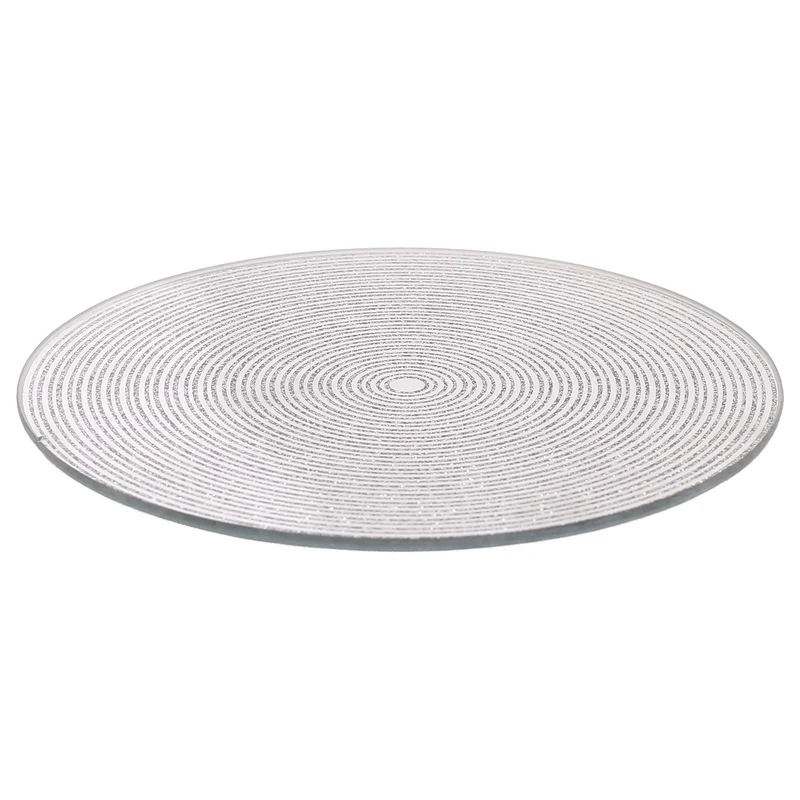Round Silver Glitter Candle Plate, 15 cm Mirrored Glass Candle Stand