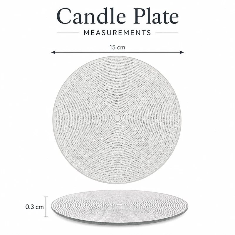 Round Silver Glitter Candle Plate, 15 cm Mirrored Glass Candle Stand