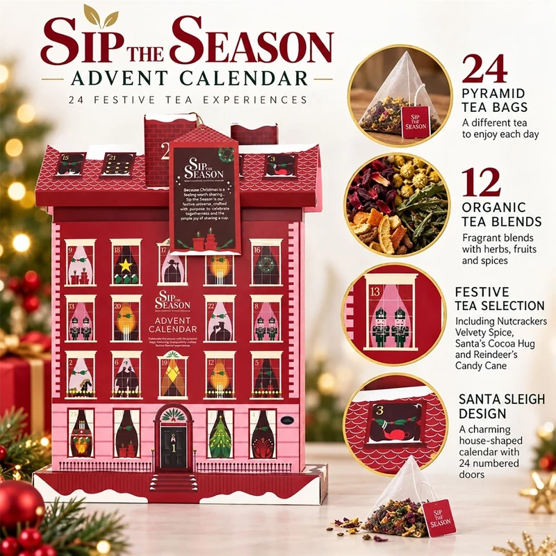 English Tea Shop Townhouse Sip the Season 24 Tea Advent Calendar 2026, 12 Organic Blends