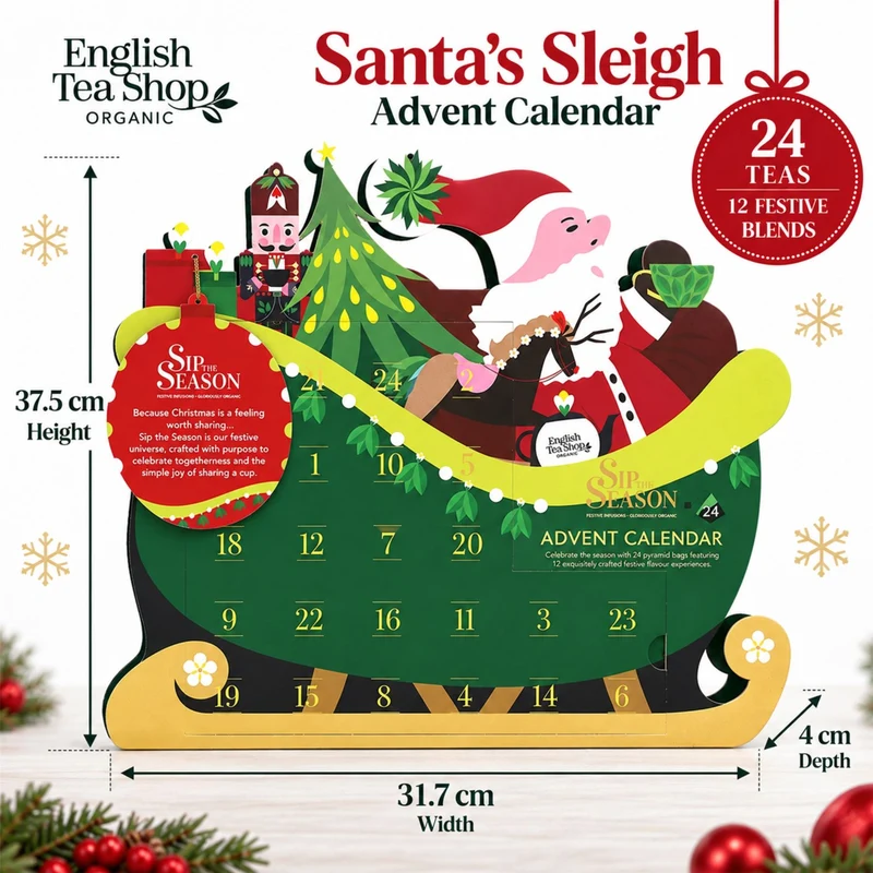 English Tea Shop Advent Calendar 2026, Santa's Sleigh With 24 Festive Teas