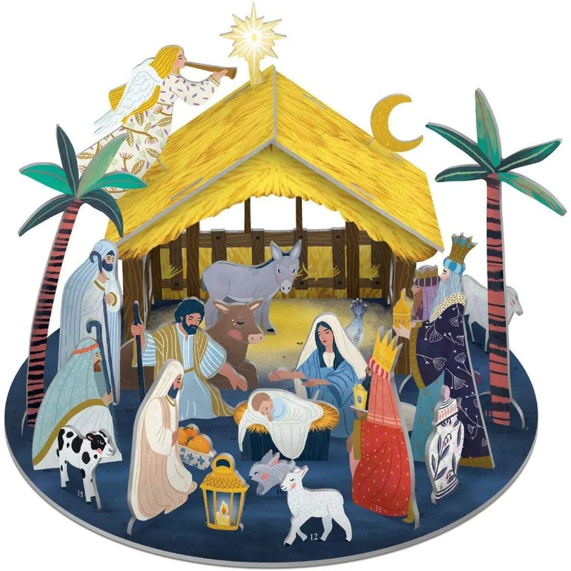 3D Christmas Advent Calendar Away In A Manger Pop & Slot Advent Calendar | Pop Up Advent Calendar Freestanding Advent Calendar | Nativity Advent Calendar