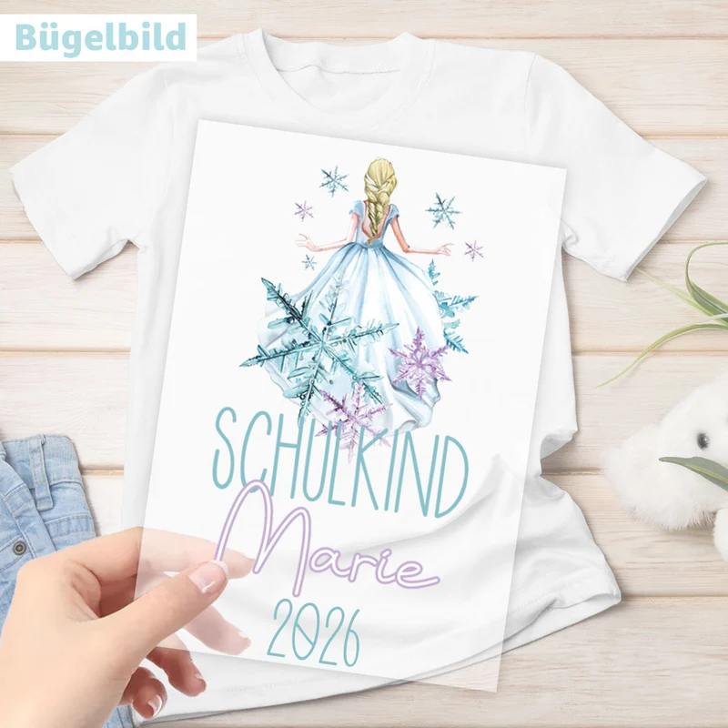 Bügelbild - Schulkind - Wunschname & Wunschjahr - Eisprinzessin