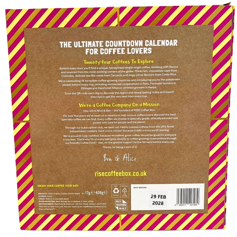 Rise Coffee Advent Calendar 2026, 24 Whole Bean, Single-Origin Speciality Coffee