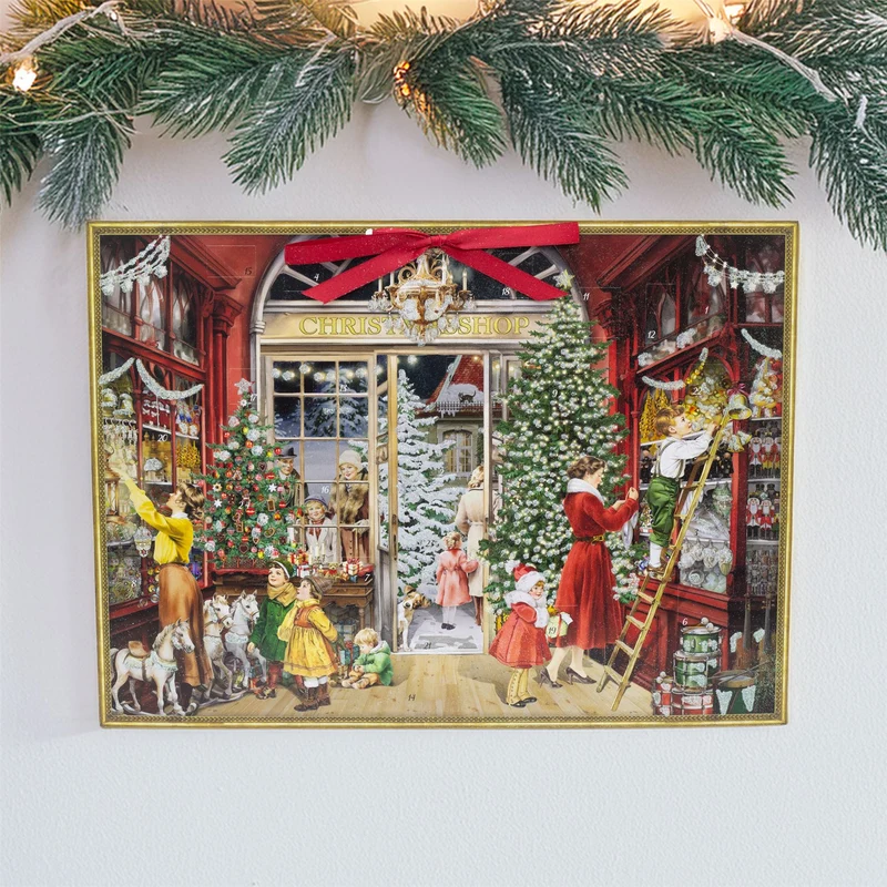 Nostalgic Christmas Toy Shop Advent Calendar with 24 Festive Windows & Ribbon