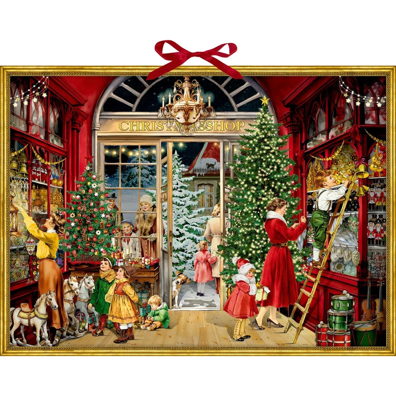 Nostalgic Christmas Toy Shop Advent Calendar with 24 Festive Windows & Ribbon