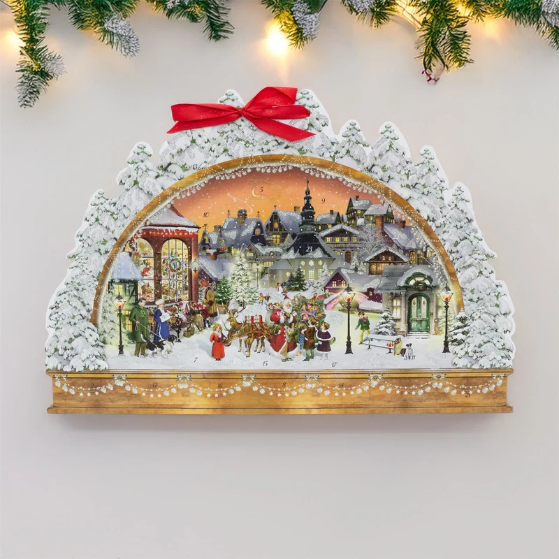 Victorian Christmas Arch Advent Calendar with Santa Scene & Ribbon Hanger