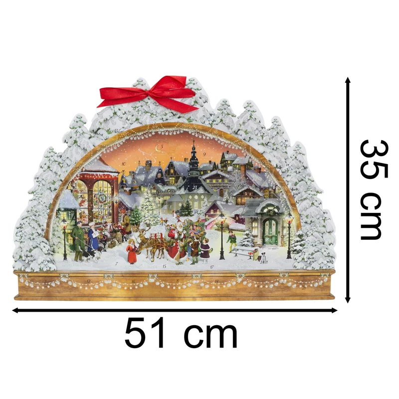 Victorian Christmas Arch Advent Calendar with Santa Scene & Ribbon Hanger