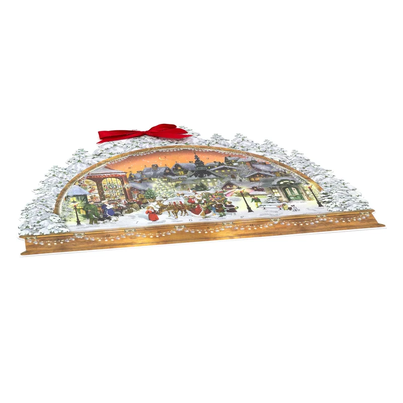 Victorian Christmas Arch Advent Calendar with Santa Scene & Ribbon Hanger