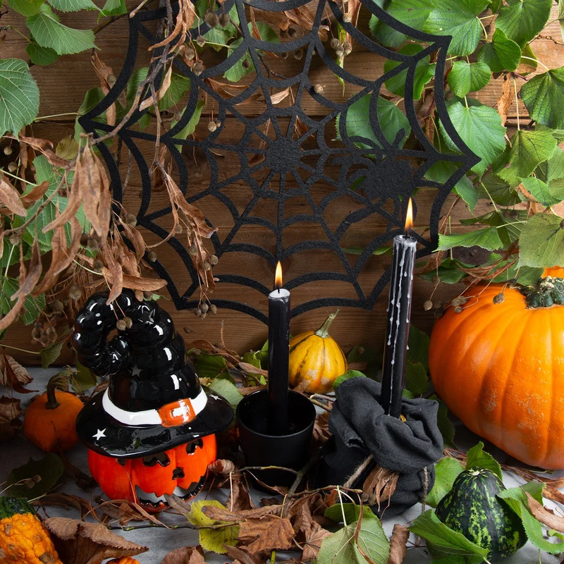 Kürbis mit Hexenhut Keramik 22 cm– Halloween Deko Orange Teelichthalter
