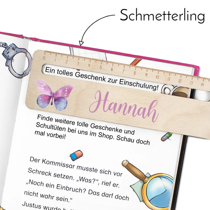 Lesehilfe und Lineal aus Holz personalisiert mit Name Geschenk zur Einschulung - Mädchen