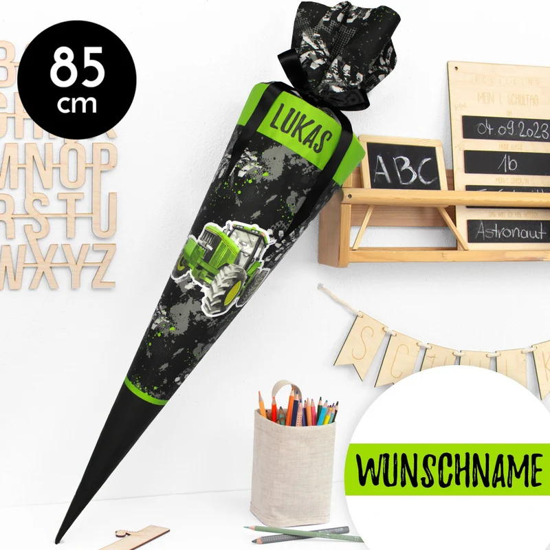 Schultüte aus Stoff mit Wunschname - Traktor - 85 cm