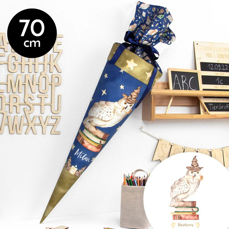 Schultüte aus Stoff mit Wunschname - Zauberschule - 70 cm