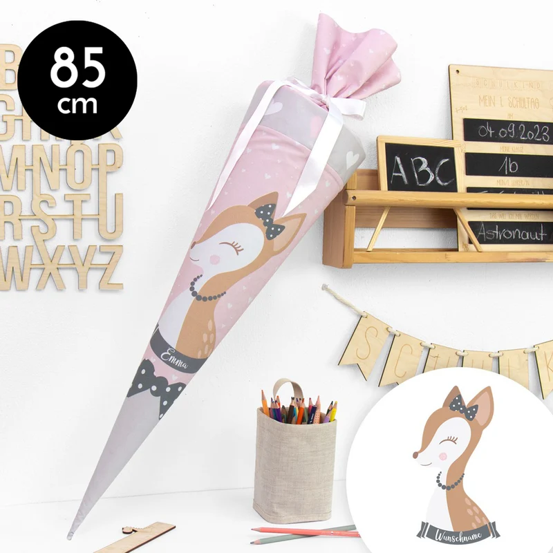 Schultüte aus Baumwolle mit Wunschname - Bambi - 85 cm
