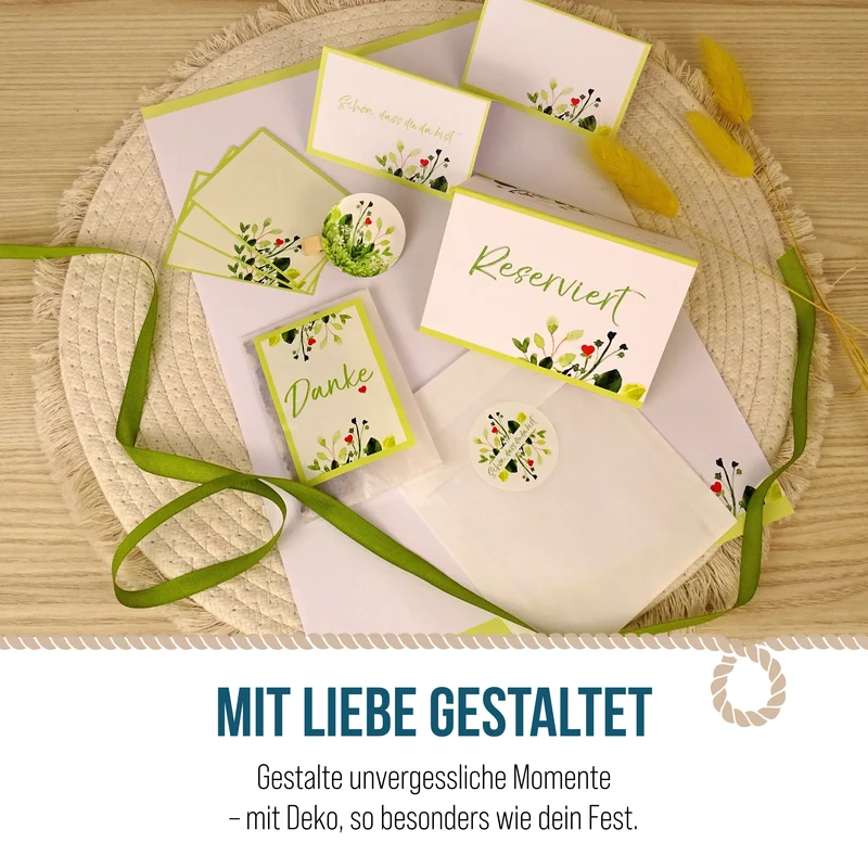 Tischkarten floral 25 Stück „Schön, dass du da bist“, 8,5 × 5,5 cm