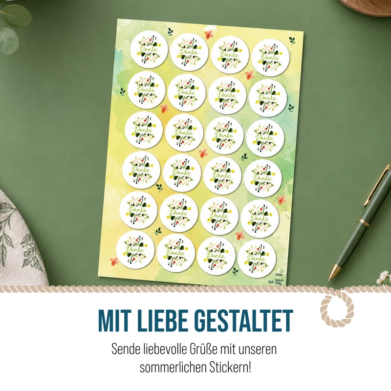 Danke Sticker Set 24 Stück Blumenmotiv rund Ø 4 cm Aufkleber für Dankesgeschenke Karten und DIY