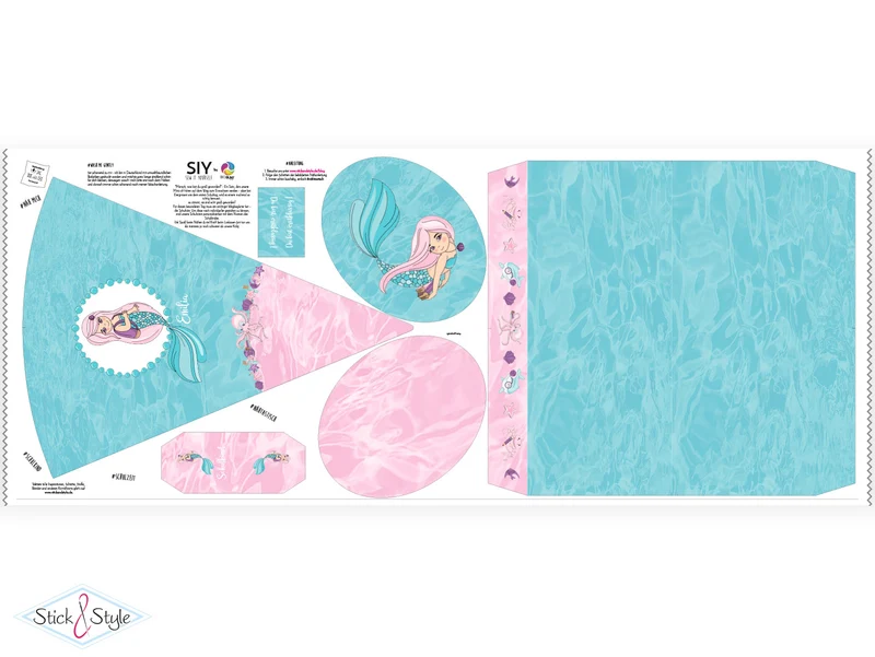 DIY Schultüte zum Selbernähen Schnittmuster auf Stoff mit Wunschname personalisierbar - Mermaid School - 85 cm